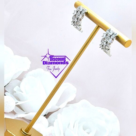 Clear White Baguette Diamond Earrings on 925 Sterling Silver - Picture 8 of 13